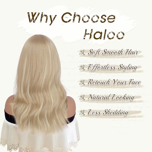 Haloo 19-Inch Blonde Wavy Wig with Bangs - Heat Resistant Synthetic Hair