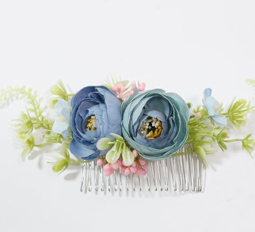 MAFELOE Artificial Flower Bridal Hair Comb, Wedding Hair Side Comb, Hair Accessories for Women and Girls-Blue