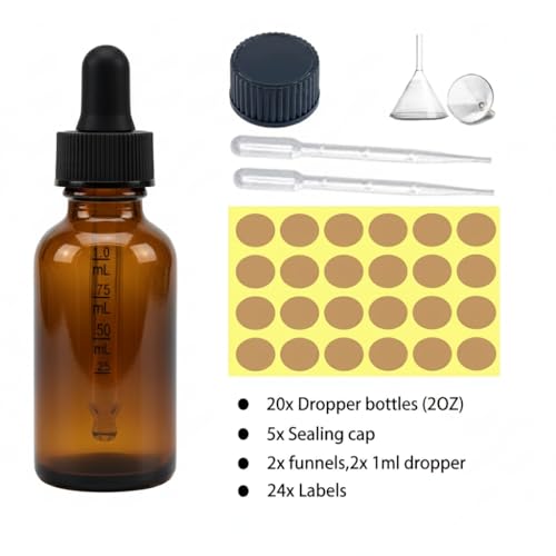 2oz Amber Glass Dropper Bottles with Scale - 20 Pack