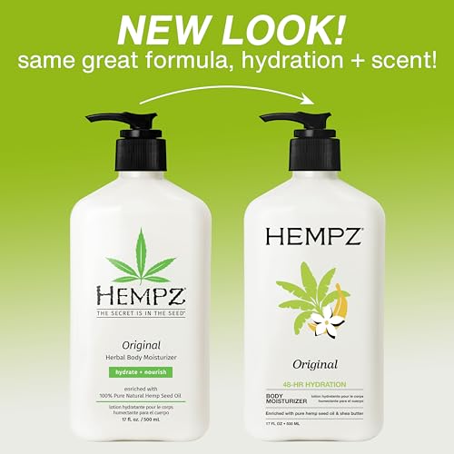 Hempz Original, Natural Hemp Seed Oil Body Moisturizer with Shea Butter & Ginseng, Pure Herbal Skin Lotion for Dryness, Nourishing Vegan Cream, Floral and Banana, 17 Fl Oz, 2 Pack