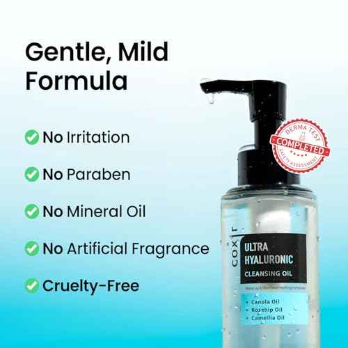 coxir [Holiday Gift,Christmas Gift] ULTRA HYALURONIC CLEANSING OIL Mini Travel Size l Korean skincare, Hydrating, Smoothing, Calming, Moisturizing, Makeup Removal [0.67 Fl.oz(pack of 1)]