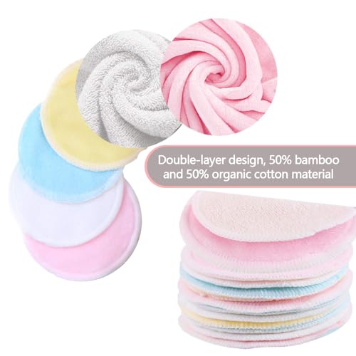 Reusable Bamboo Cotton Makeup Remover Pads - 16 Pack with 2 Storage Bags