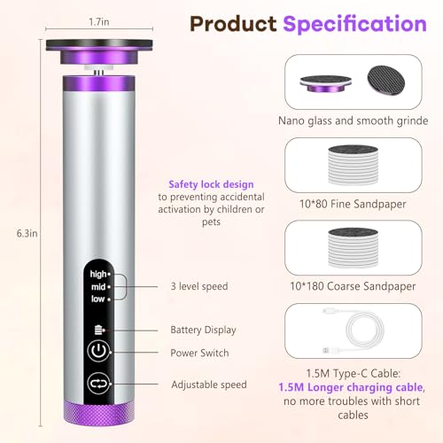 Electric Foot Callus Remover - Rechargeable 3-Speed File