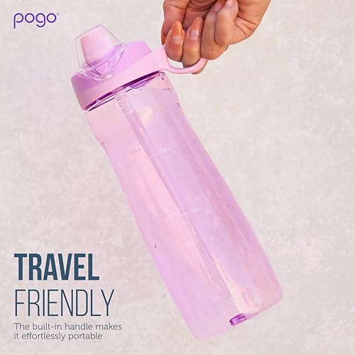 Pogo BPA-Free Tritan Plastic Water Bottle with Soft Straw, 32 Oz, Fuchsia