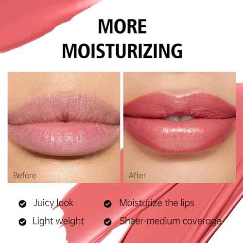 MAKI YIKA Moisture Nude Lipstick for Women Hydrate Lip Balm for Dry Cracked Lips Weightless Glossy Lip Color Juicy Finish,MA055 Mica Nude