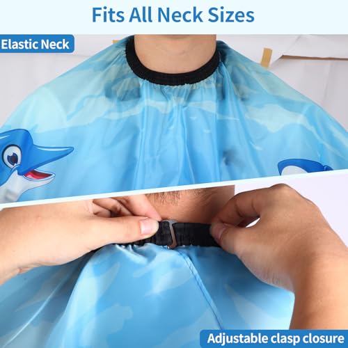 Kids Cartoon Sea Animals Barber Cape with Neck Duster Brush, Adjustable Salon Hair Cutting Cover