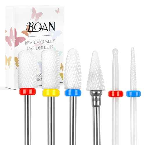 BQAN Nail Drill Bits Set, 6Pcs 3/32 In Drill Bit for Nail Tech Ceramic Bits for Remove Cuticle Acrylic Gel Polish Nail Manicure