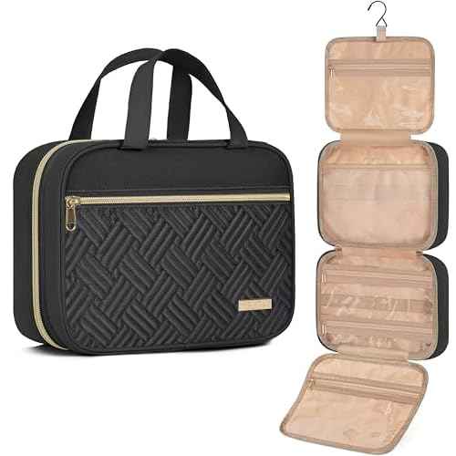 Travel Toiletry Bag for Women & Men Water Resistant Makeup Bag with Hanging Hook Portable Travel Organizer for Travel Accessories, Travel-Sized Shampoo, Toiletries (Medium-Black)