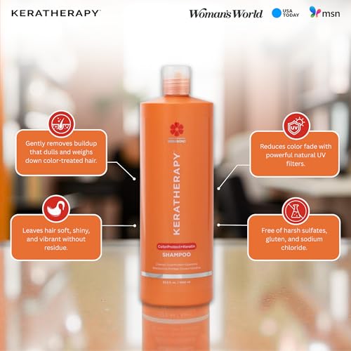KERATHERAPY Keratin Infused Color Protect Shampoo, 33.8 fl. oz., 1000 ml - Gluten Free Color Protecting Shampoo for Color Treated Hair with Kerabond Technology, Red Raspberry Oil, Omega 3 & 6