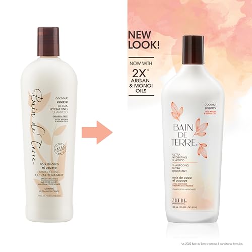 Bain de Terre Coconut Papaya Ultra Hydrating Conditioner, Moisture Quench for Dry, Damaged Hair, with Argan & Monoi Oils, Paraben-Free, Color-Safe, Vegan