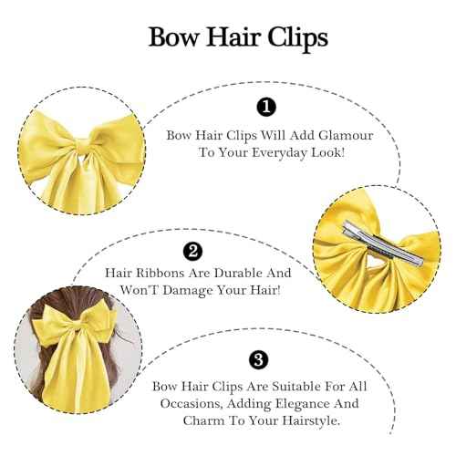Large Satin Bow Barrettes Clips in Yellow - Hair Accessories for Women