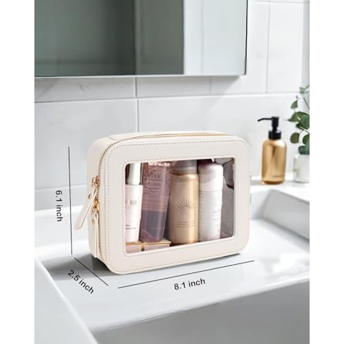 Clear Makeup Bag, Travel Cosmetic Organizer Case Waterproof Skincare Toiletry Bag with Zipper Portable Make Up Pouch Compact Car Organizer Bag for Essentials (Large White)