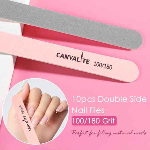 Canvalite Nail Files and Buffers, Shapes/Smooths/Shines Multi-Functional File & Polishing Buffer Block with 100/180 Grit Emery Boards, 14pcs Manicure Kit Natural Nail Care