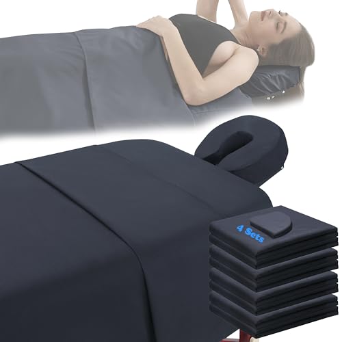 4 Sets Microfiber Massage Table Sheet Sets 3 Pcs Massage Bed Cover Soft Wrinkle Free Includes Massage Fitted Sheet,Massage Sheets and Face Cradle Cover for SPA Beauty Salon Tattoos (Black)