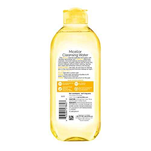 Garnier Micellar Water with Vitamin C, Facial Cleanser & Makeup Remover, Brightening & Hydrating, For All Skin Types, Vegan, Cruelty Free, 13.5 Fl Oz (400mL), 1 Count