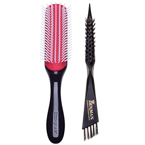 Denman D3 Hair Brush Bundle (7 Row) with Hairbrush Cleaning Brush ? Ultimate Styling & Care for Curly Hair
