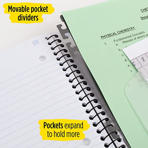 Five Star Spiral Notebook + Study App, 5 Subject, College Ruled Paper, Advance Notebook with Spiral Guard, Movable Tabbed Dividers and Expanding Pockets, 8-1/2" x 11", 200 Sheets, Black (73144)