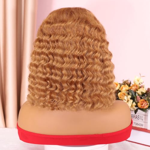 Honey Blonde Curly Bob Wig 12in 200% Density 5x5 HD Lace Closure Glueless Human Hair Wig for Black Women