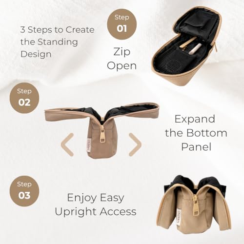 VANTSO Compact Travel Makeup Bag - Expandable Organizer with Brush Slots