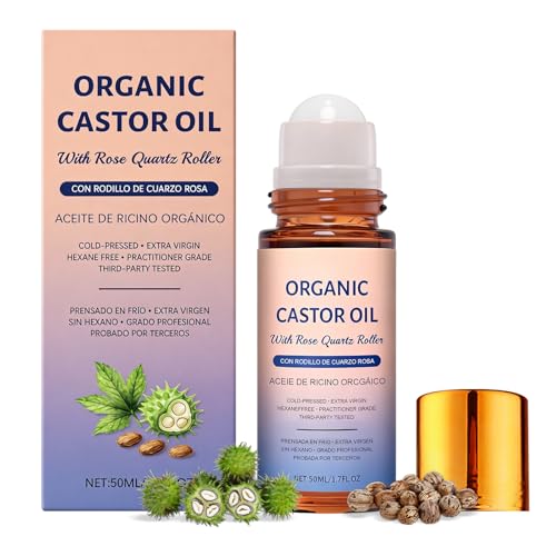 Organic Castor Oil Roll On with Rose Quartz – 100% Cold Pressed