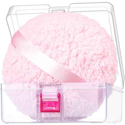 Powder Puff, 6" Powder Puff for Body Powder, Body Powder Puff, Fluffy Soft Body Powder Puff and Container, Extra Large Women Pink