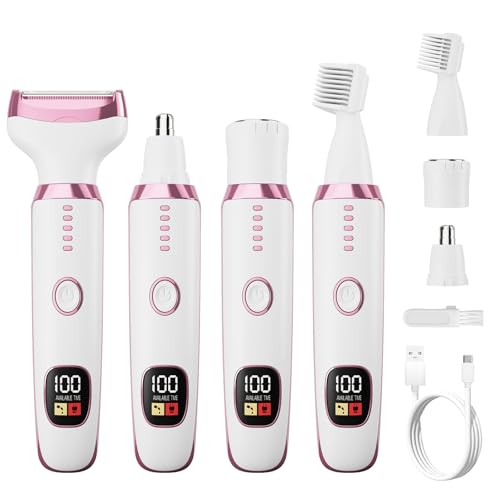 Electric Razor for Women 4-in-1 Bikini Trimmer & Body Shaver for Face, Legs, Underarms, Pubic Hair ? Rechargeable Wet/Dry Painless Hair Removal with LED Display (White)