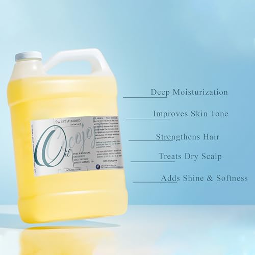 Sweet Almond Oil 1 Gallon 100% Pure Natural Cold Pressed Unrefined Extra Virgin 128 fl oz - for Hair Skin Body Nail and Beard Carrier Oil for Essential Oils - Moisturizing, Hydrating, & Nourishing