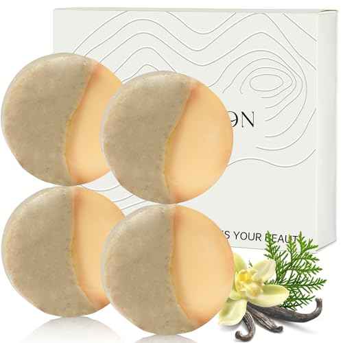 4 PCS Handmade Olive Oil Soap with Vanilla and Shea Butter, 2-In-1 Moisturizing Exfoliating Bar Soap with Platycladus orientalis leaves for Hair, Face and Body