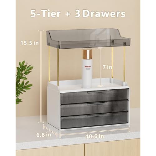Bathroom Organizers and Storage, Makeup Organizer (Sturdy Durable Attractive), Ideal for Vanity, Countertop, Counter, Perfume, Skincare, Cabinet, Cosmetic, Dresser Organizer (Black)