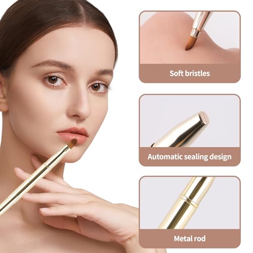 3-Pack Retractable Lip Brush with Lid – Travel Makeup Brush Set
