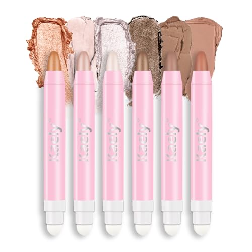 Cream Eyeshadow Stick Set - 6 Waterproof Shades with Built-in Smudger