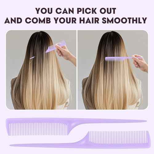 Rat Tail Comb Set-3Pcs Rat Tail Hair Teasing Fine Tooth Combs for Women Girls, Parting &Hair Styling Tools(Black Pink Purple)