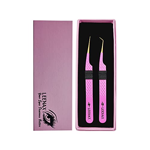 2 Pcs Pink Stainless Steel Tweezers for Eyelash Extensions, Eyelash Extension Tweezers Set, Volume Tweezers, Lash Extension Precision Tweezers, Extension tweezers.