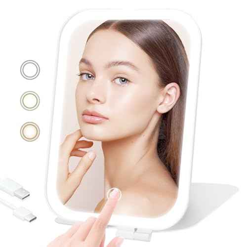 Travel Makeup Mirror, Portable Mirror with 3 Adjustable Light Settings, USB-Rechargeable Vanity Mirror with Lights£¬Gift for Women and Girls