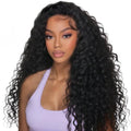 Deep Wave Human Hair Half Wig 20 Inch Natural Black 1B# Glueless, Wear & Go Style
