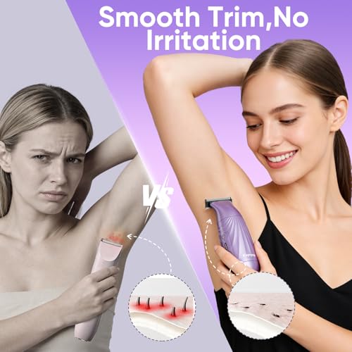 New Designed for Sensitive Skin Painless 2-in-1 Bikini Trimmer for Women,Dual Heads Electric Shaver & Razor for Body Pubic Underarm&Facial Hair,IPX7 Waterproof,Rechargeable Cordless Razor