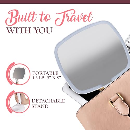 Lighted Handheld Mirror with Stand, 9" Rechargeable Makeup Mirror