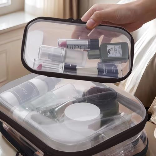 ¡¼6-Pack¡½ Clear Hard Shell Zipper Case Set | Durable Travel Pouches for Toiletries, Makeup Storage Organizer, Toy Storage Box | Transparent Cosmetic Bags with Zipper for Organization (Black)