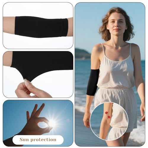 2 Pairs Tattoo Cover up Sleeve, 7.1 X 3.5 Inch Forearm Concealer Support, Tattoo Aftercare UV Protection Over sleeve Fashion Sleeves for Women Men(Black)