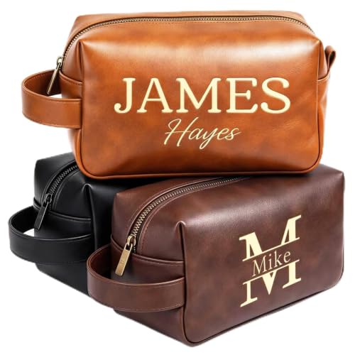 Giftoria Brown Personalized Men’s Toiletry Bag - Custom Leather Travel Organizer