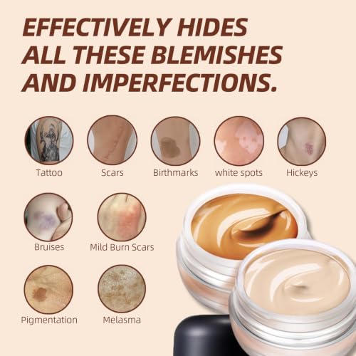 Waterproof Tattoo Cover Up Makeup Kit with 2 Shades - Full Coverage Concealer for Body & Face