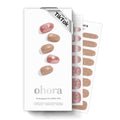 ohora Semi Cured Gel Nail Strips N Rosy Bow with Gold Glitter Line - Easy Application & Long Wear