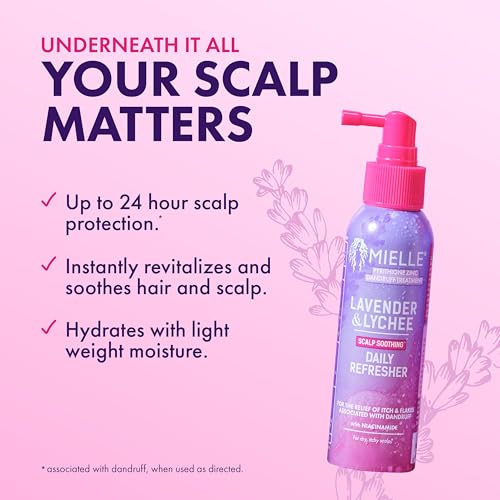 Mielle Lavender Lychee Scalp Refresher with Pyrithione Zinc 0.1% – No-Rinse Dandruff Treatment 4 fl oz