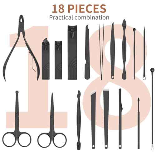 ZIZZON Nail Clippers Manicure Pedicure Set 18 in 1 Nail Grooming Kit with Leather Travel Case(Black/Pink)