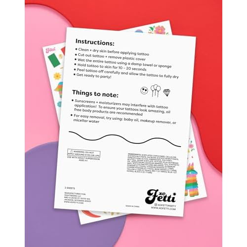 xo, Fetti Fiesta Party Supplies Metallic Tattoos - 52 styles | Cinco De Mayo Decorations, Final Fiesta Bachelorette + Mexican Decor