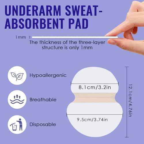 100pcs Underarm Sweat Pads, Sweat Pads for Under Arms, Armpit Anti Sweat Wipes, Non Visible, Comfortable Unflavored, Disposable Underarm Dress Guards for Men and Women, Non Sweat Armpit Protection