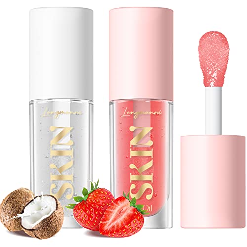 LANGMANNI No-Sticky Lip Oil Balm - Moisturizing Gloss (Strawberry & Coco)