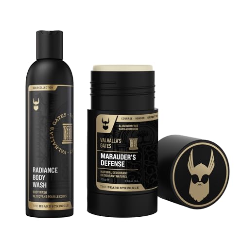 Men's Body Wash & Natural Deodorant Bundle by The Beard Struggle - Leaves Refreshed & Moisturized All Day Long - Gold Collection - Valhalla's Gates