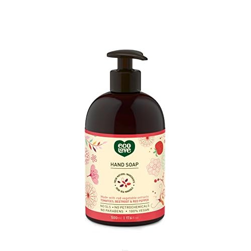 ecoLove - Natural Liquid Hand Soap - Organic Tomato and Beetroot - No SLS or Parabens - Vegan and Cruelty-Free Hand Soap, 17.6 oz