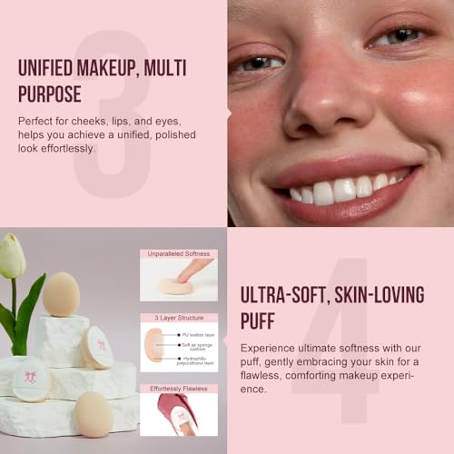 Multi-Use Makeup Cream Blush Stick, Unidollss 3-in-1 Buildable Blush Stick for Cheeks, Eyes, and Lips, Hydrating formula, All day wear, Easy Application with Thumb Puff Included (04 FLIRT)